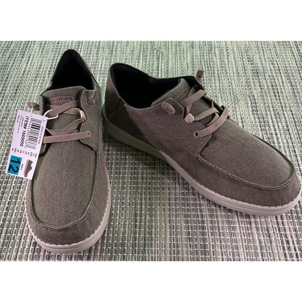 Skechers Men 12 Brown Air-Cooled Memory Foam Relaxed Fit Canvas Slip-On 58884